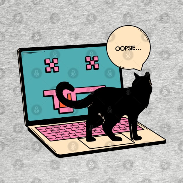 404 Error Laptop Black Cat in pink by The Charcoal Cat Co.